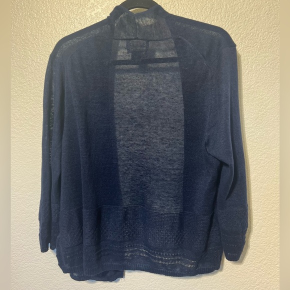 Nanette Lepore Navy Blue Linen Open Cardigan Pointelle Trim XL - Picture 2 of 8